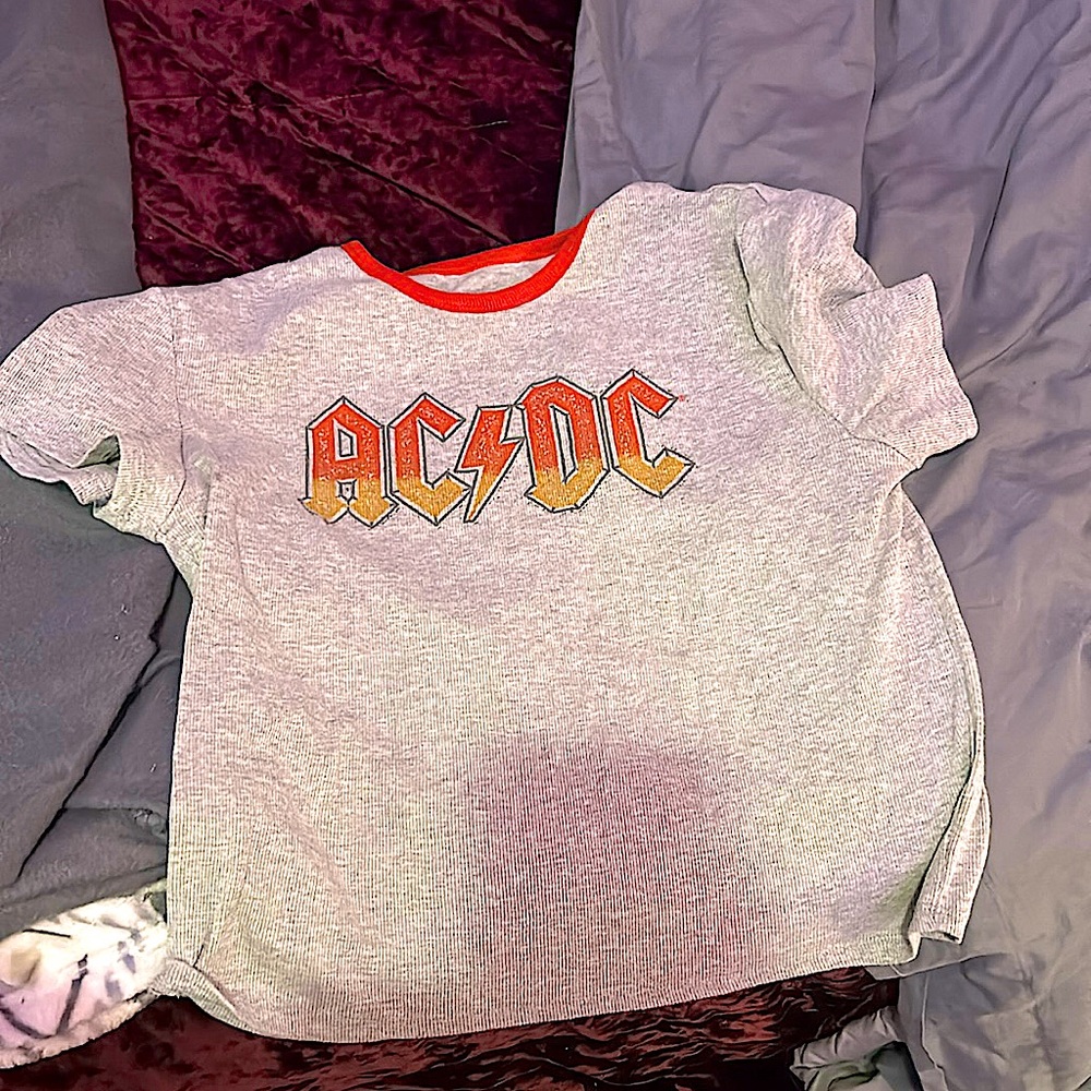 Grey and red AC/DC cropped shirt, size XXL
